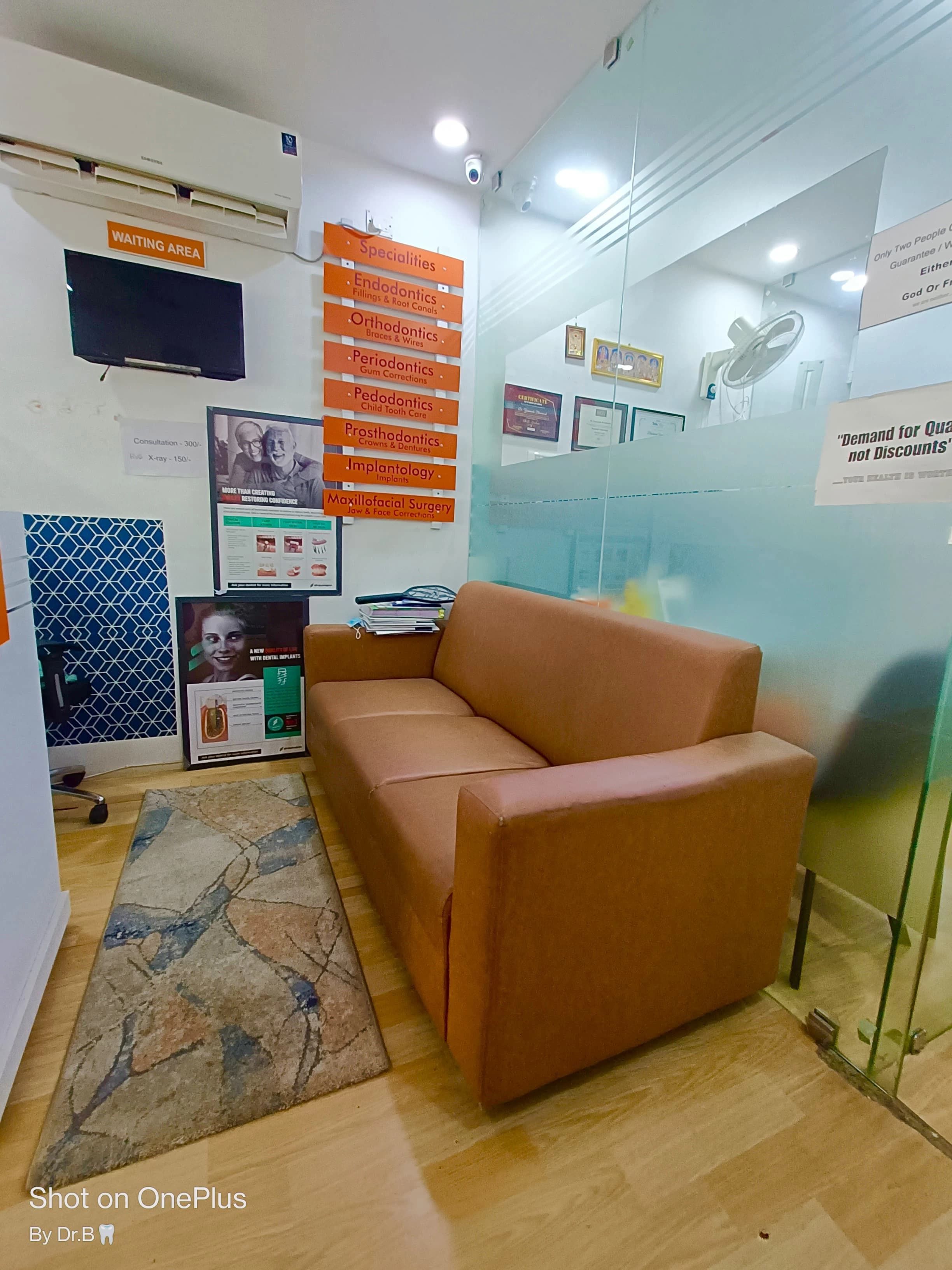 Comfortable waiting area at Dr Bhuvan's Dental Laser & Implant Centre